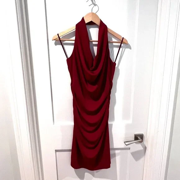 Nicole Miller Dresses | Burgundy, Draped, Halter Nicole Miller Mini-Dress | Color: Red | Size: 8p | Kimskloset22's Closet